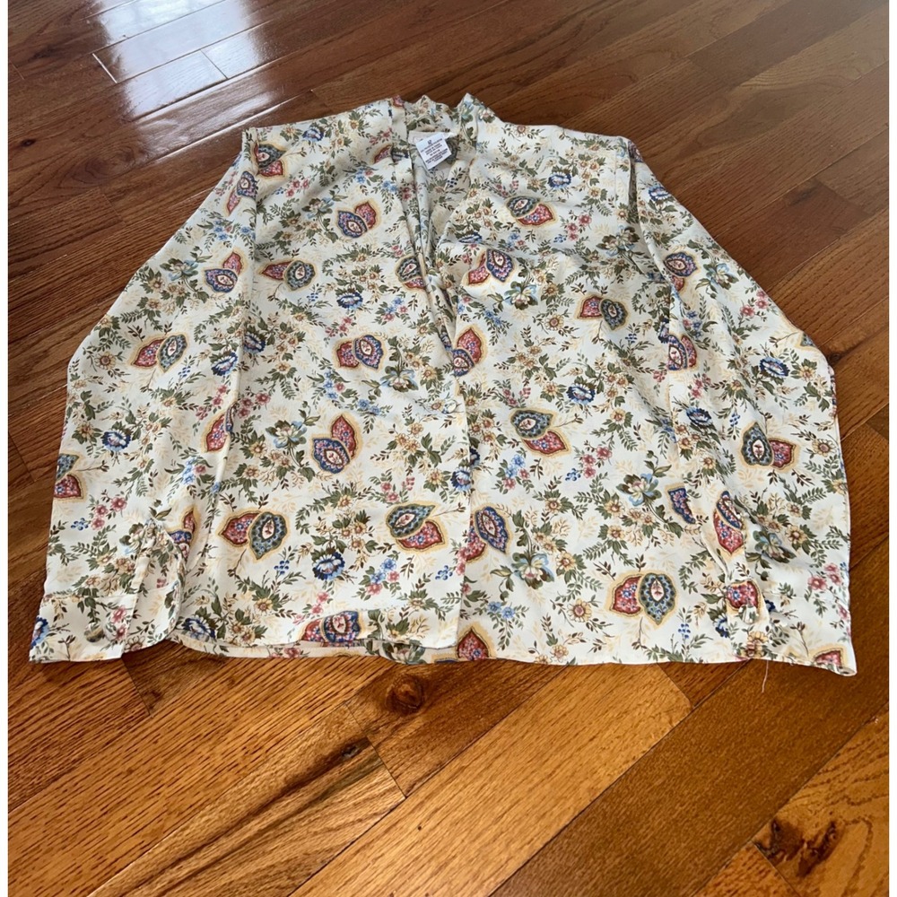 Worthington Womens Floral Paisley Long Sleeve Blouse Cream Multi Size 12